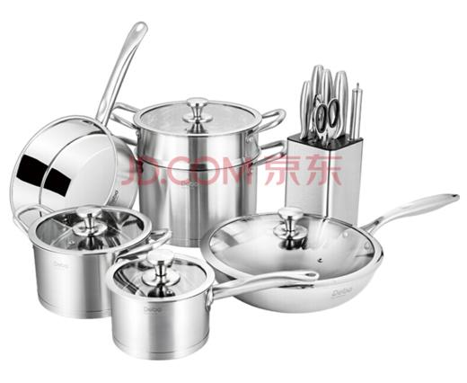 Debo 德铂瓦尔登堡双层蒸锅汤锅奶锅炒锅煎锅深锅刀具不锈钢厨具11件套餐明火电磁炉通用 商品图0