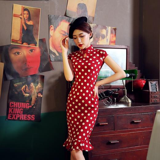 BJS-5903新款时尚复古雪纺少女旗袍波点裙改良鱼尾旗袍个性5903 商品图2