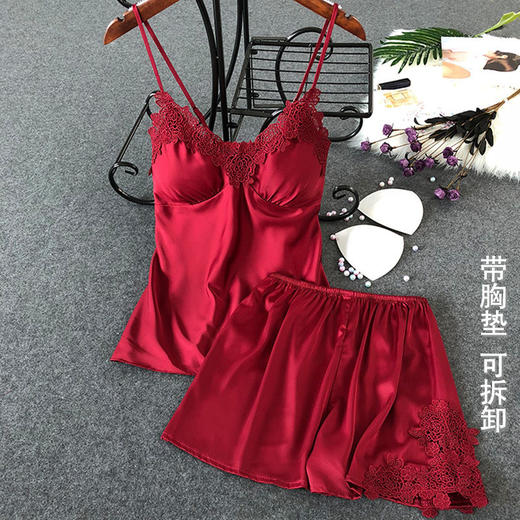 带胸垫睡衣女春秋薄款夏季冰丝性感四件套家居服吊带睡裙睡袍套装 商品图8