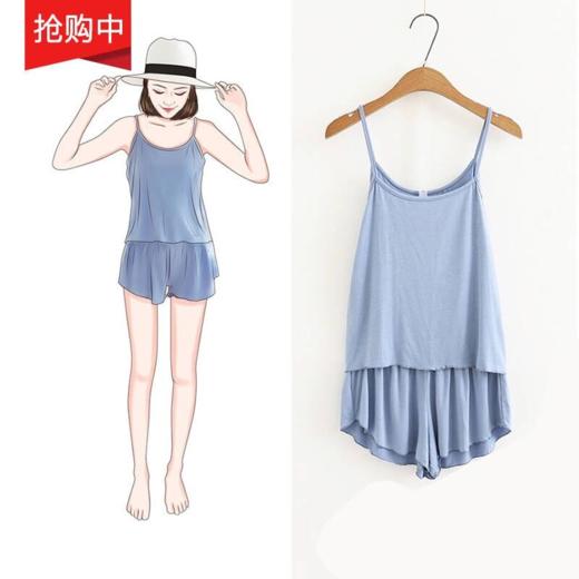 莫代尔家居服套装韩版性感夏季薄款吊带背心短裤睡衣女大码两件套 商品图0