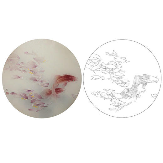 龚雪青工笔花鸟白描底稿-《落花》-花瓣鱼小品-多种白描尺寸可选-XQ12 商品图0