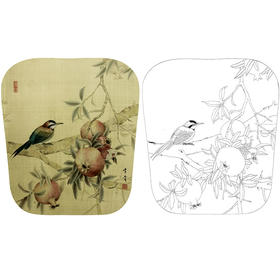 龚雪青花鸟白描底稿-石榴小鸟小品-多种白描尺寸可选-XQ44