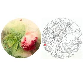 龚雪青工笔花鸟白描底稿-牡丹小品-多种白描尺寸可选-XQ17