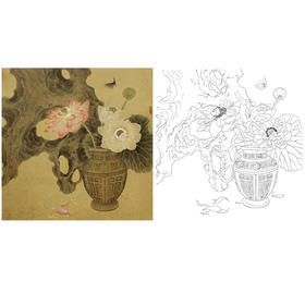 龚雪青博古花鸟白描底稿-花瓶-《幽思图》斗方小品册页-多种白描尺寸可选-XQ72