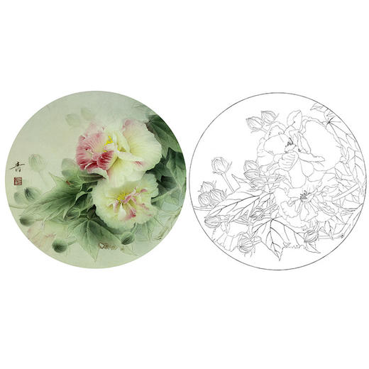 龚雪青工笔花鸟白描底稿-芙蓉花小品-多种白描尺寸可选-XQ03 商品图0