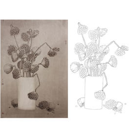 龚雪青竖幅博古花鸟白描底稿-花瓶-《秋实》-多种白描尺寸可选-XQ78