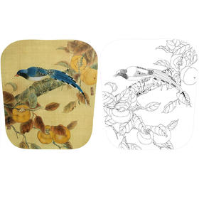 龚雪青花鸟白描底稿-红嘴蓝鹊小品-多种白描尺寸可选-XQ38