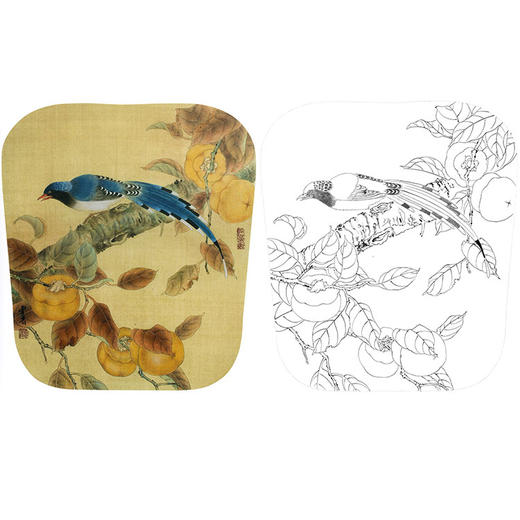 龚雪青花鸟白描底稿-红嘴蓝鹊小品-多种白描尺寸可选-XQ38 商品图0