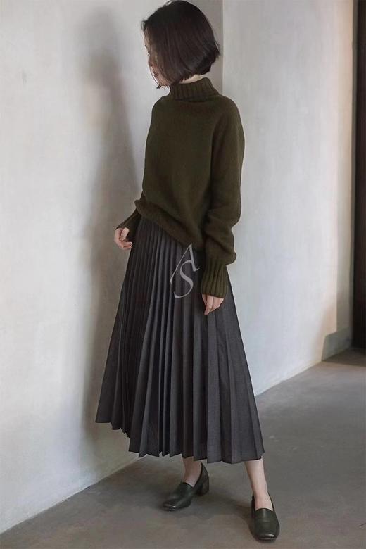 Margaret Howell 19AW 深灰细格纹褶皱半裙 商品图1