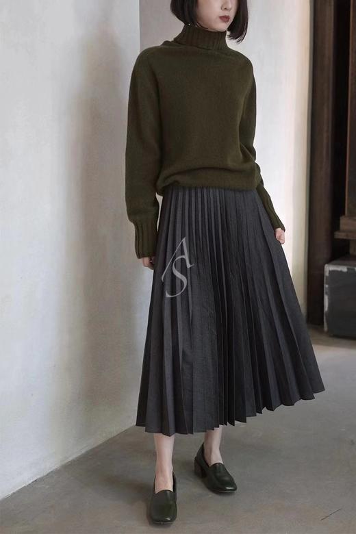 Margaret Howell 19AW 深灰细格纹褶皱半裙 商品图2