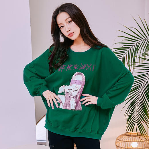 范奎恩韩版大码女装2019秋装新款胖MM宽松印花套头显瘦洋气卫衣女 商品图2