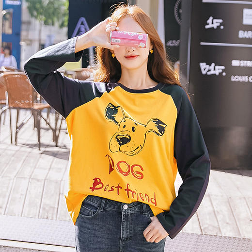 范奎恩韩版大码女装胖MM上衣2019秋装新款胖妹妹遮肚撞色宽松T恤 商品图1