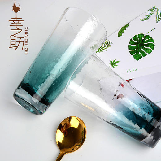 日式创意墨水蓝锤纹玻璃水杯ins家用耐热套料果汁饮料杯柠檬杯子 商品图0