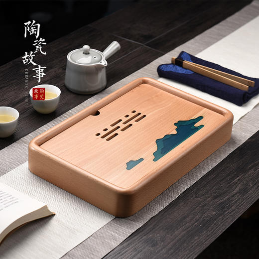 茶盘-树脂榉木千里江山茶盘 商品图0