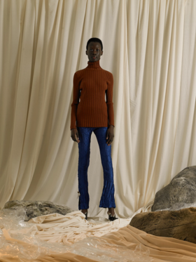 Rib-knit O-back top - Terra