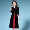 DYSL-Q5176新款气质拼色V领钉珠中长款大码连衣裙TZW 商品缩略图0