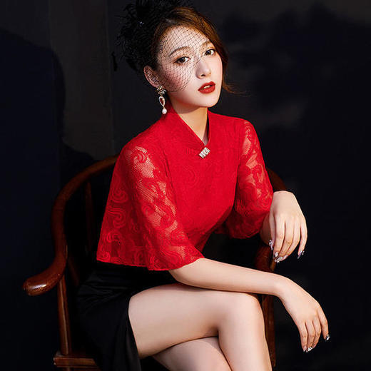 时尚气质，红黑拼接改良蕾丝旗袍BJ-19306 商品图1