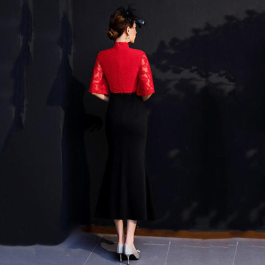 时尚气质，红黑拼接改良蕾丝旗袍BJ-19306 商品图3