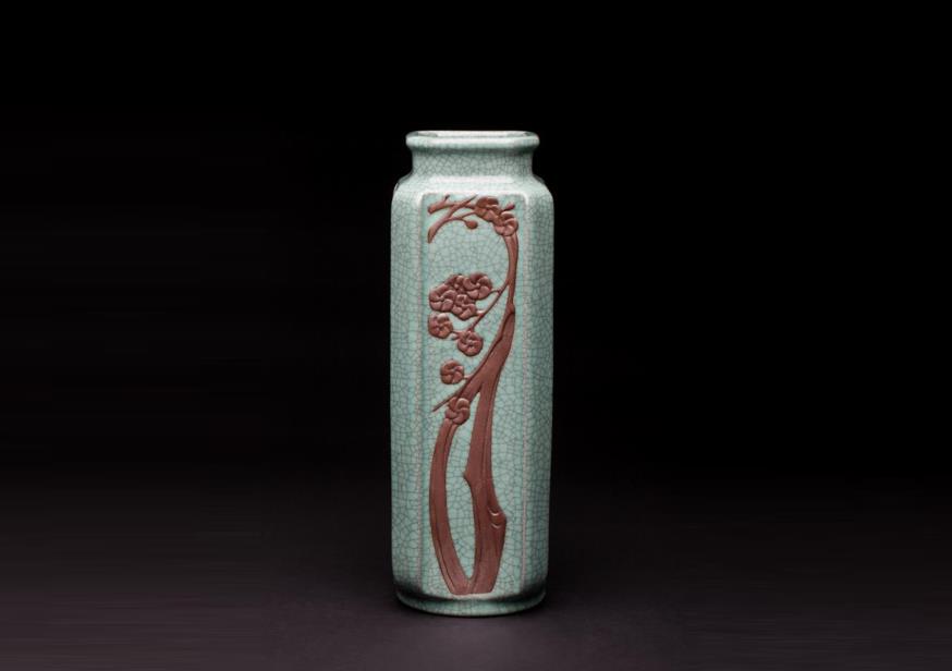 仿哥窑四方梅花签筒