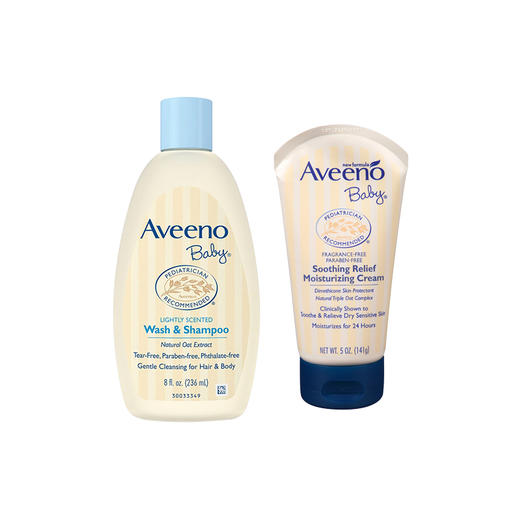 【保税仓】Aveeno Baby 艾维诺 婴儿保湿洗护套装 保湿霜深蓝141g&洗发沐浴二合一236ml 商品图0