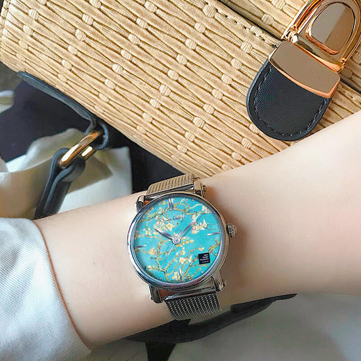 梵高（VanGogh）瑞士女士石英手表 3D打印油画表面个性网红潮牌博物馆正版原装进口女表 盛开的杏树Lady 09-M 商品图0