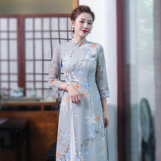 XGT-Q9309新式复古中国风中长款日常改良旗袍连衣裙 商品图1