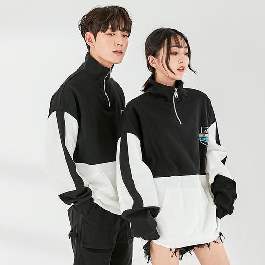 韩都衣舍男装2019秋季新款情侣宽松上衣拼接休闲卫衣男士AW9153燊 商品图2