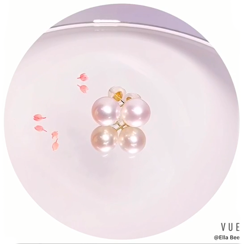 9.5-10mm粉色极光Akoya珍珠耳钉