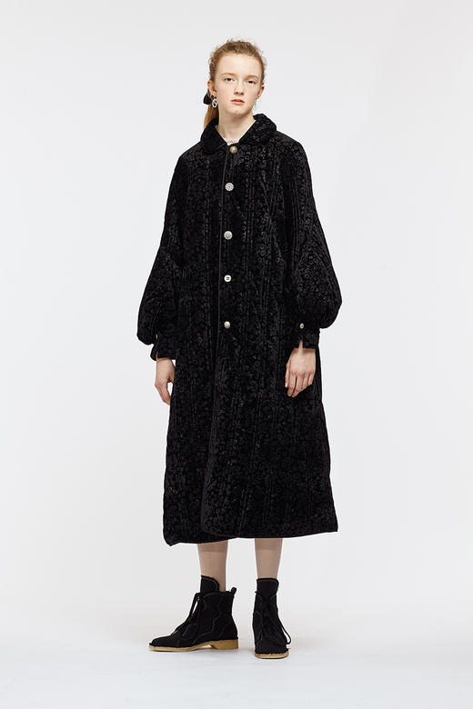 Renlisu 19AW 石墨黑古董纽扣烧花丝绒外套 商品图3