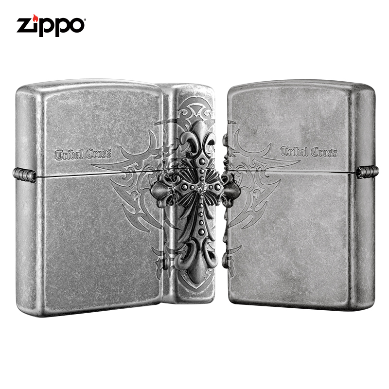 zippo打火机正版美国原装侧十字架仿古银zippo打火机