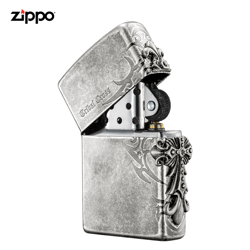 zippo打火机正版美国原装侧十字架仿古银zippo打火机