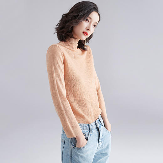 XDE-5556秋冬韩版半高领短款修身坑条纯色超细羊毛衫女毛衣 商品图2