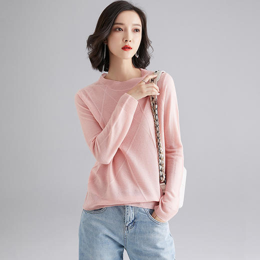 XDE-5525半高领秋冬新款条纹短款韩版宽松超细羊毛衫女毛衣 商品图1