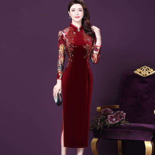 WXY-3963秋季新款修身旗袍气质妈妈婆婆婚宴连衣裙 商品图2