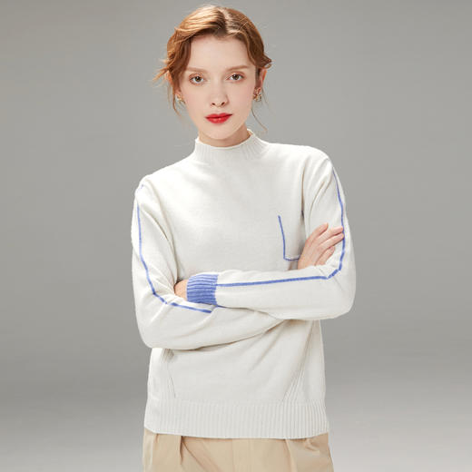 PY-19623 秋冬半高领毛衣女套头韩版宽松外穿加厚羊毛衫拼色短款打底针织衫 商品图2
