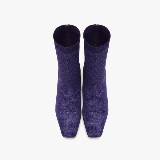 lost in echo2019秋季新款深紫色银箔短袜靴女 高弹飞织水晶跟方跟女鞋 商品图3