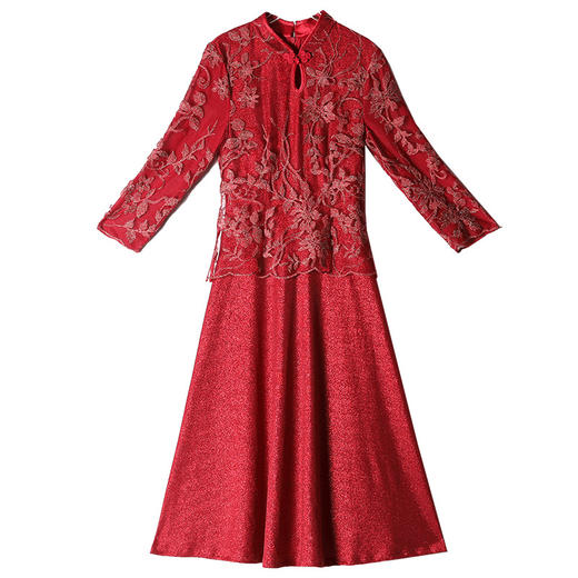 ZY-Q5246新款婚礼婚宴妈妈装礼服2019秋装国风端庄大气水滴领假两件连衣裙 商品图4