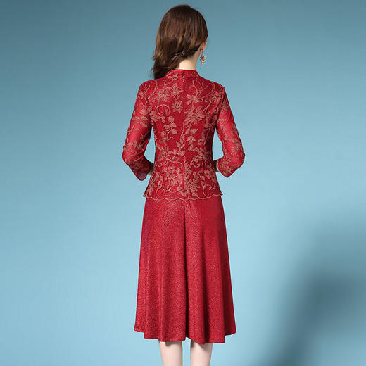 ZY-Q5246新款婚礼婚宴妈妈装礼服2019秋装国风端庄大气水滴领假两件连衣裙 商品图3