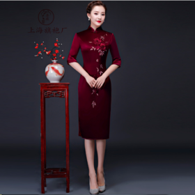 上海旗袍厂LHS-L9080绣花妈妈装婚宴婚庆旗袍喜婆婆婚礼喜事丈母娘旗袍裙