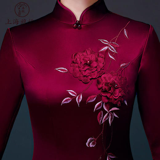 上海旗袍厂LHS-L9080绣花妈妈装婚宴婚庆旗袍喜婆婆婚礼喜事丈母娘旗袍裙 商品图4