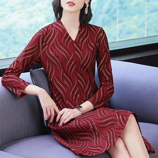 GZM-aryg9908秋装新品高端优雅连衣裙女中长款过膝气质V领长裙 商品图3