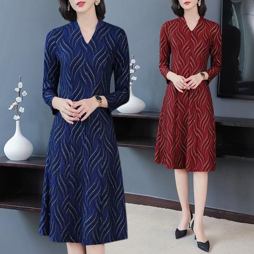 GZM-aryg9908秋装新品高端优雅连衣裙女中长款过膝气质V领长裙 商品图0