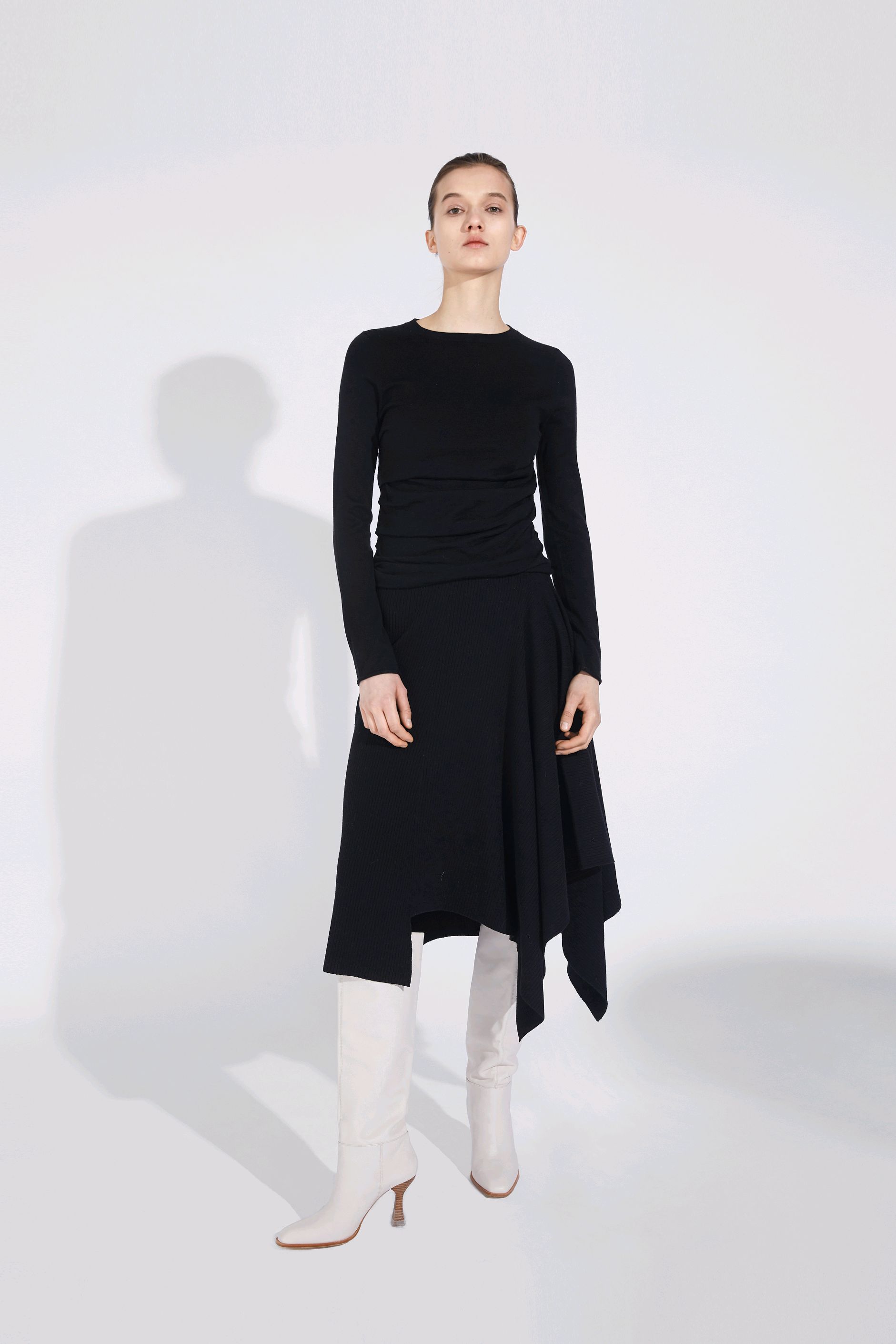 不对称拼接针织半身裙