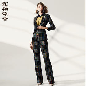 颈袖添香-套裤-J93A3471颈袖添香秋季新款时尚职场气质OL职业装格纹修身小西装套裤女J93A3471