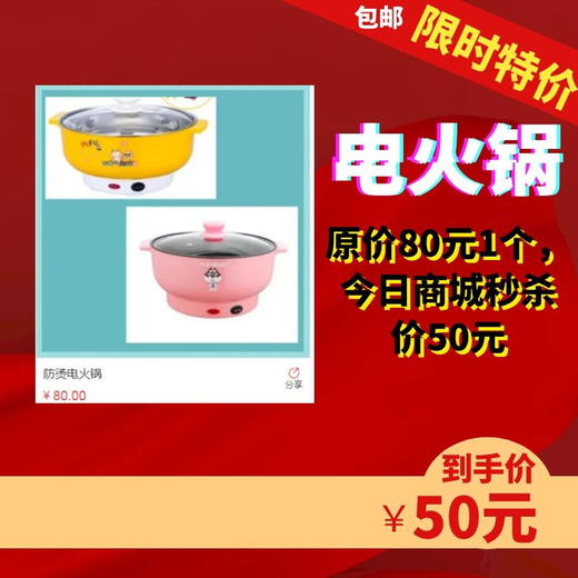 50元专享-1个电火锅（颜色随机） 商品图0