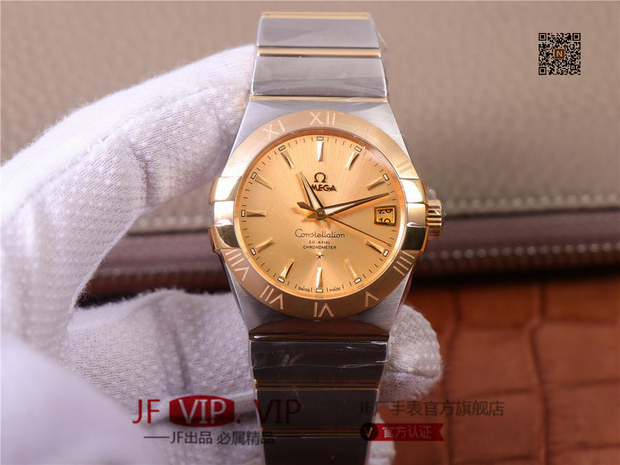 VS新品欧米伽：间金星座38mm，机芯唯一对版版本，认准自产8500 快调时针转换日期功能，女士腕表，自动机械机芯，精钢表带