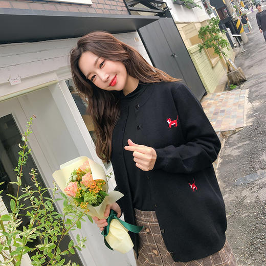 范奎恩大码女装胖mm2019秋装新款宽松胖妹妹宽松开衫毛针织衫外套 商品图2
