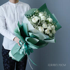 19朵白玫瑰满天星花束