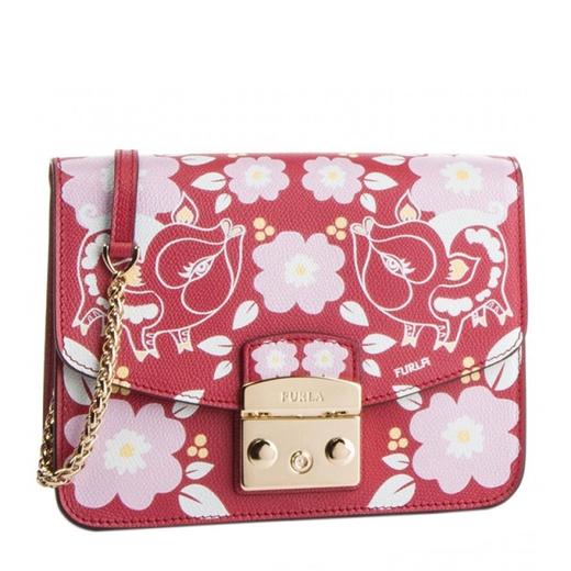 【香港直邮】QH Furla 芙拉 女士红色皮革粉红花卉图案挎包 996700 商品图0