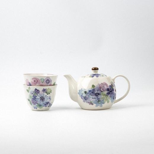 日本原产ceramic 蓝美浓烧茶壶茶杯一壶两杯套装花工房 商品图3